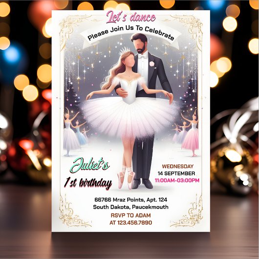  Roze Tutu Chic Meisjes Ballerina 1e Verjaardag Kaart