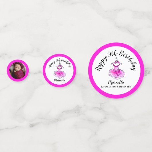 Roze tutu jurk 9e verjaardag aangepaste foto confetti (Achterkanten)