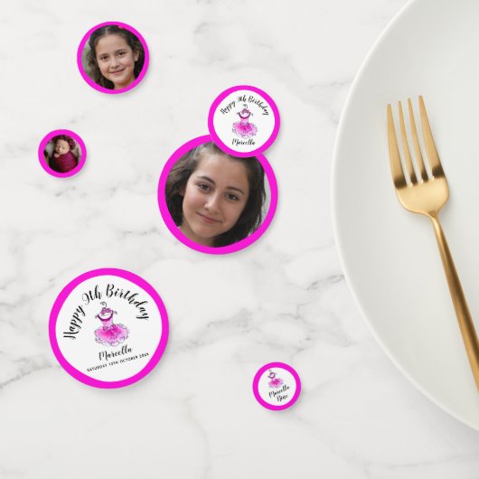 Roze tutu jurk 9e verjaardag aangepaste foto confetti (Groep)