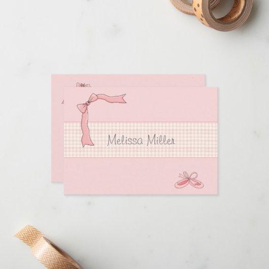 Roze Tutu persoonlijke dank Notitiekaartje (Voorkant / Achterkant in situ)