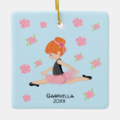 Roze Tutu Red Haire Ballerina Kerstmis Keramisch Ornament (Voorkant)