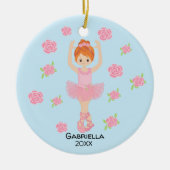 Roze Tutu Red Haire Ballerina Kerstmis Keramisch Ornament (Voorkant)