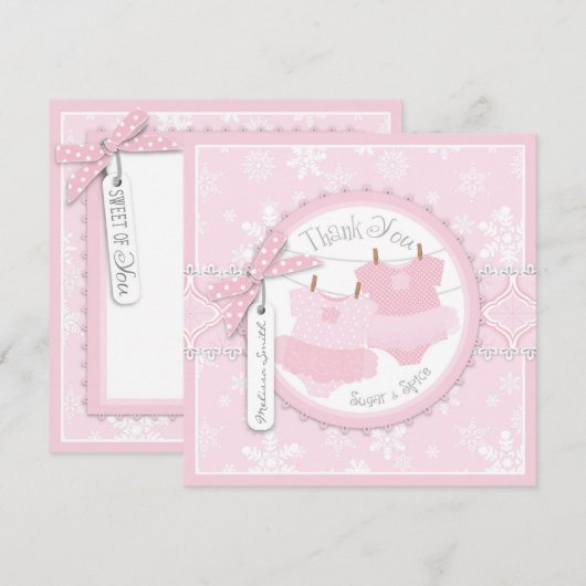 Roze Tutus & Snowflakes Twin Girls Hartelijk dank Bedankkaart (Voorkant / Achterkant)