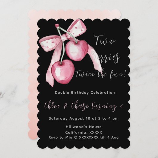 Roze Twee bessen tweeling Aangepaste Verjaardag Ui Kaart (Voorkant / Achterkant)