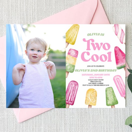 Roze Twee Cool Popsicle Afbeelding 2e Verjaardagsf Kaart