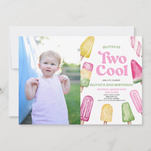 Roze Twee Cool Popsicle Afbeelding 2e Verjaardagsf Kaart (Voorkant)