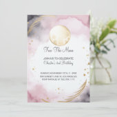 Roze Twee De Maan 2e Verjaardag Uitnodiging (Staand voorkant)