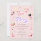Roze twee de Maan Space Birthday Kaart (Voorkant)