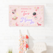 Roze twee de Maan Space Birthday Spandoek (Insitu)
