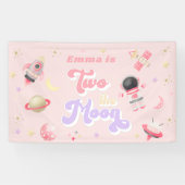 Roze twee de Maan Space Birthday Spandoek (Horizontaal)