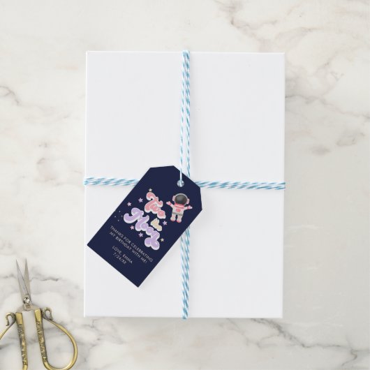 Roze twee de Moon Space Birthday Favors Cadeaulabel (Met Touw)
