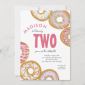 Roze Twee Donut Tweede Verjaardagsfeestje Kaart (Voorkant)