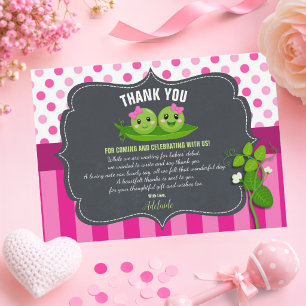 Roze Twee Erwten in een Peul Baby Shower Tweeling Bedankkaart