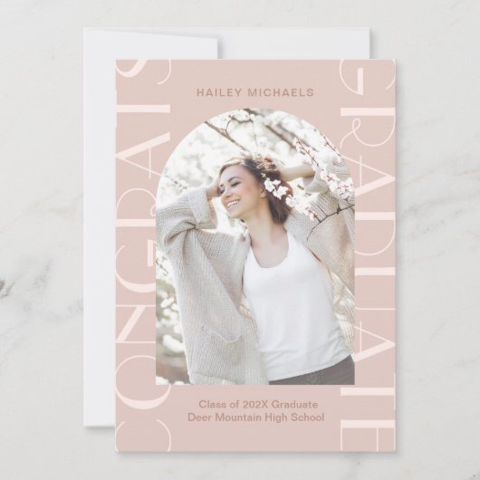 Roze Twee Foto Afstuderen Kaart (Voorkant)
