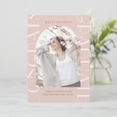 Roze Twee Foto Afstuderen Kaart (Staand voorkant)