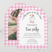 Roze Twee Gekke Gans 2e Verjaardag Foto Kaart (Voorkant / Achterkant)