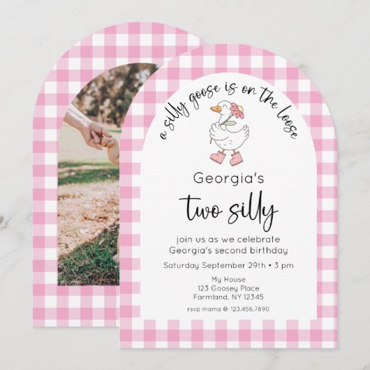 Roze Twee Gekke Gans 2e Verjaardag Foto Kaart (Voorkant / Achterkant)