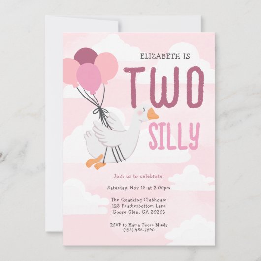 Roze twee Gekke gans 2e verjaardag Kaart (Voorkant)