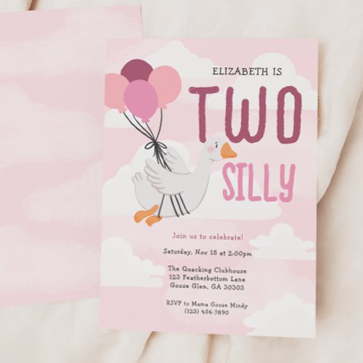 Roze twee Gekke gans 2e verjaardag Kaart