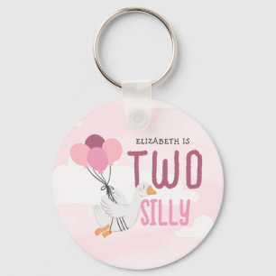 Roze Twee Gekke Gans 2e Verjaardag Party Favoriet Sleutelhanger