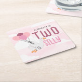 Roze Twee Gekke Gans 2e Verjaardagsfeest Kartonnen Onderzetters (Schuin)