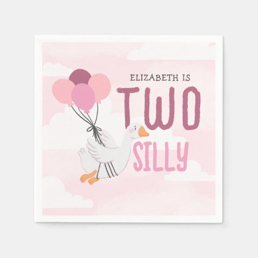 Roze Twee Gekke Gans 2e Verjaardagsfeest Servet (Voorkant)