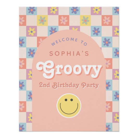 Roze Twee Groovy Boho 2e Verjaardag Welkom Teken Perfect Poster (Voorkant)