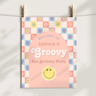 Roze Twee Groovy Boho 2e Verjaardag Welkom Teken Perfect Poster