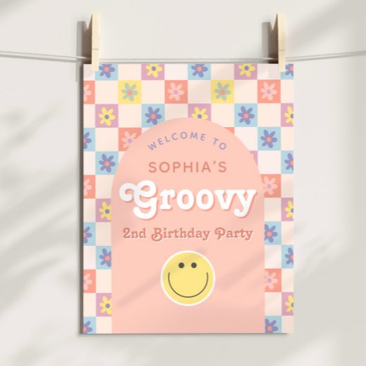 Roze Twee Groovy Boho 2e Verjaardag Welkom Teken Perfect Poster