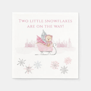Roze Twee Kleine Sneeuwvlokken Tweeling Baby Borre Servet