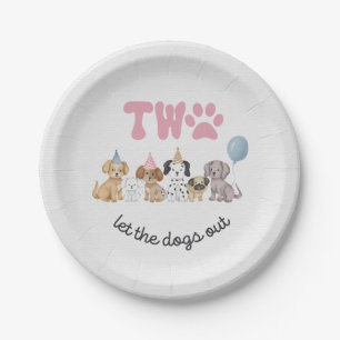Roze Twee Laat de Honden Uit Feest Bord