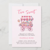 Roze Twee Lief Snoep 2e Verjaardagsuitnodiging Kaart (Voorkant)