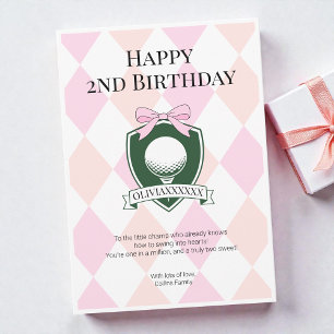  Roze Twee Lieve Meisjes Golf Gelukkig 2de Verjaar Kaart