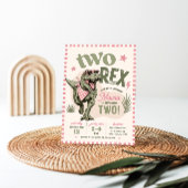 Roze Twee Rex 2e Verjaardagsuitnodiging Kaart