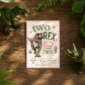 Roze Twee Rex 2e Verjaardagsuitnodiging Kaart