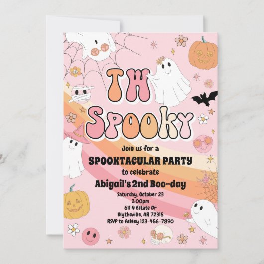 Roze Twee Spooky Halloween Party Uitnodiging (Voorkant)