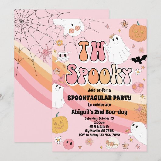Roze Twee Spooky Halloween Party Uitnodiging (Voorkant / Achterkant)