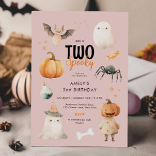 Roze Twee Spooky Meisje Halloween Verjaardagsuitno Kaart