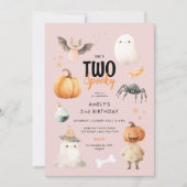 Roze Twee Spooky Meisje Halloween Verjaardagsuitno Kaart (Voorkant)