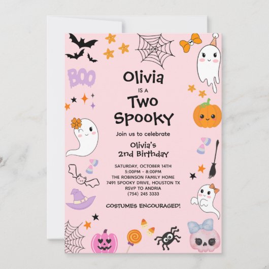 Roze Twee Spooky Schattigee Geest Halloween 2e Ver Kaart (Voorkant)