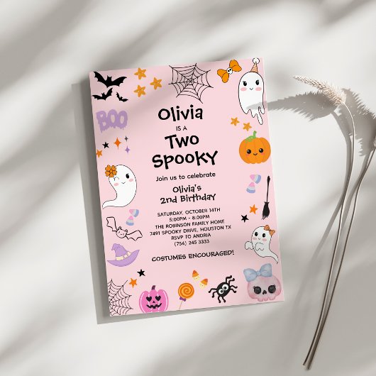 Roze Twee Spooky Schattigee Geest Halloween 2e Ver Kaart