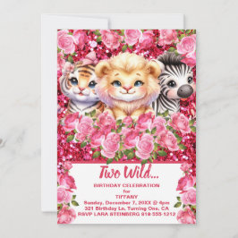 Roze Twee Wild 2 Jaar Oude Meisje Verjaardagsfeest Kaart