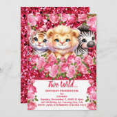 Roze Twee Wild 2 Jaar Oude Meisje Verjaardagsfeest Kaart (Voorkant / Achterkant)