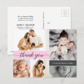 Roze Tweede Baby Geboorte Foto Collage Aankondigingskaart (Voorkant / Achterkant)