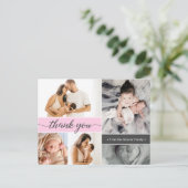 Roze Tweede Baby Geboorte Foto Collage Aankondigingskaart (Staand voorkant)