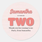 Roze Tweede Verjaardag Meisje Party Bloemen Ronde Sticker (Voorkant)