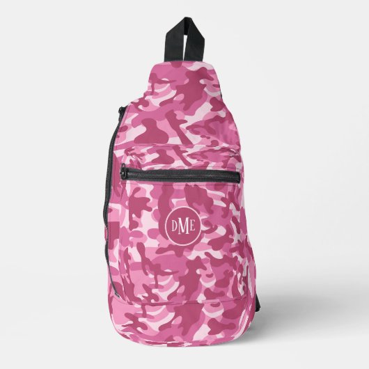 Roze tweekleurige camo monogram sling bag (Voorkant)