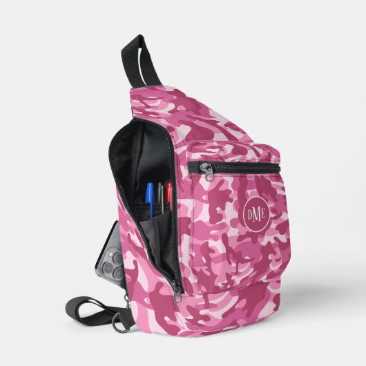 Roze tweekleurige camo monogram sling bag (Open)