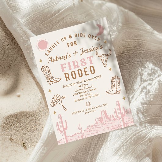  roze tweeling eerste rodeo 1e verjaardag kaart