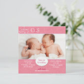 Roze Tweeling Meisjes Fotogeboorte Aankondiging (Staand voorkant)